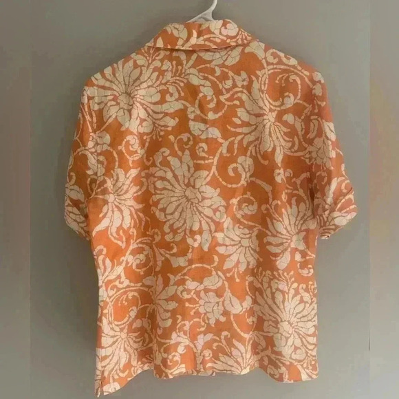 Woman’s Chico’s Orange Paisley Linen Short Sleeve Button Down Vacation Top Sz1 - Picture 7 of 9